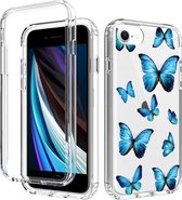 2 in 1 hoog transparant geverfd schokbestendig pc + TPU beschermhoes voor iPhone 6s / 6 (blauwe vlinder)