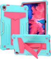 Voor Lenovo Tab P11 (Tab-J606F) T-vormige beugel Contrastkleur Schokbestendig PC + siliconen platte beschermhoes (mintgroen + roze rood)