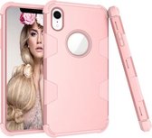 Contrasterende kleur siliconen + pc schokbestendig hoesje voor iPhone XR (roségoud)