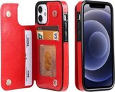 FLOVEME Crazy Horse Texture Horizontale Flip lederen beschermhoes met kaartsleuven en houder voor iPhone 12 mini (rood)