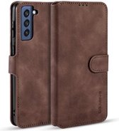 Voor Samsung Galaxy S21 FE DG.MING Retro Oil Side Horizontale Flip Leren Case met Houder & Kaartsleuven & Portemonnee (Koffie)