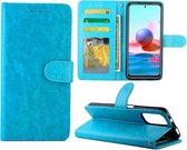 Voor Xiaomi Redmi Note10 4G / Note 10S Crazy Horse textuur lederen horizontale flip beschermhoes met houder & kaartsleuven & portemonnee & fotolijst (babyblauw)