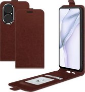 Voor Huawei P50 R64 Textuur Enkele Verticale Flip Lederen Beschermhoes met Kaartsleuven & Fotolijst (Bruin)