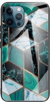 Abstract Marble Pattern Glass beschermhoes voor iPhone 11 Pro Max (Rhombus Dark Green)