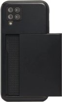 - ADEL Kunststof Back Cover Hardcase Hoesje Geschikt voor Samsung Galaxy A12/ M12 - Pasjeshouder Zwart