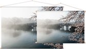 Mistige brug met kersenbloesem,  - Foto op Textielposter - 120 x 80 cm