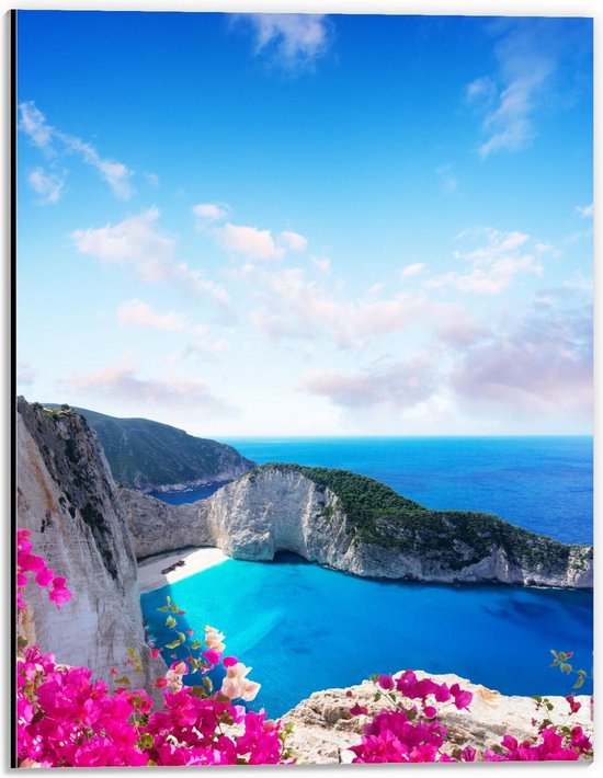 Dibond - Navagio Stranden op Zakynthos, Griekenland - 30x40cm Foto op Aluminium (Met Ophangsysteem)