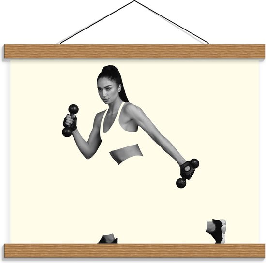 Schoolplaat – Fitnesser op Gele Achtergrond in Gele Outfit - 40x30cm Foto op Textielposter (Wanddecoratie op Schoolplaat)