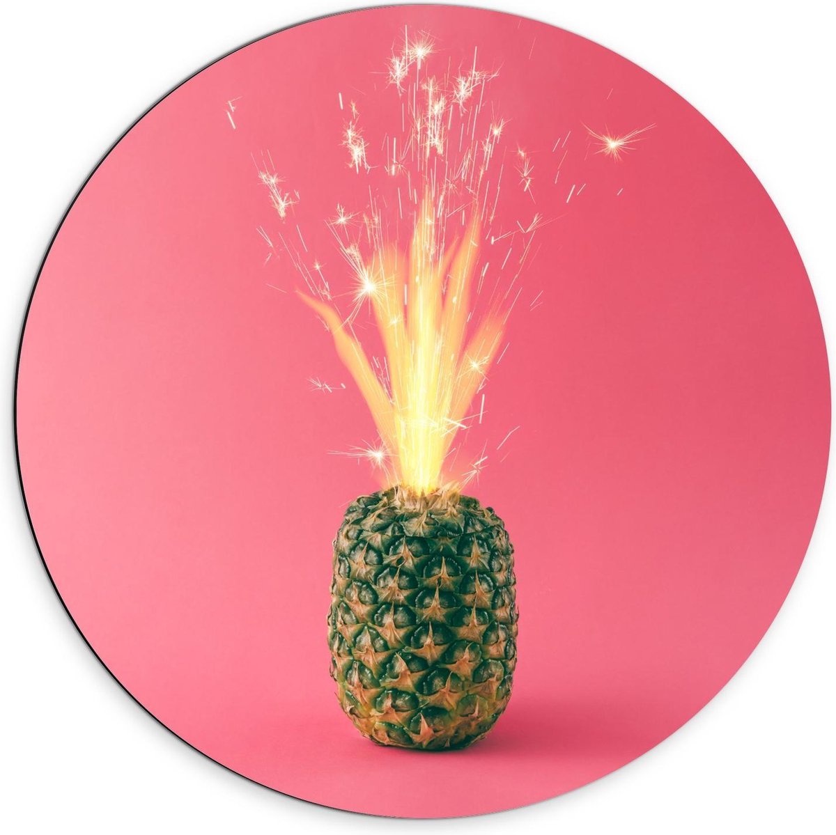 Dibond Wandcirkel - Vuurwerk in Ananas - 70x70cm Foto op Aluminium Wandcirkel (met ophangsysteem)
