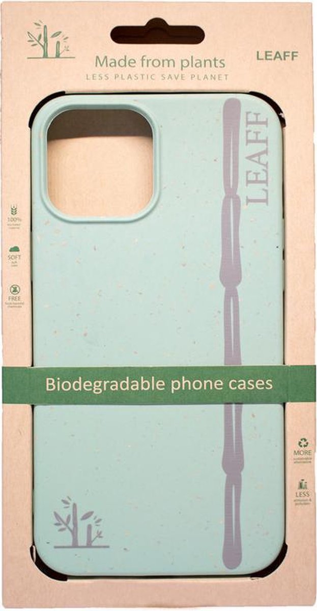 - LEAFF Suikerriet Back Cover Softcase Hoesje Geschikt voor iPhone 12 (Pro) - Duurzaam Volledig Composteerbaar Turquoise Groen