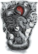 Rug tattoo meditation dragon - plaktattoo - tijdelijke tattoo - 48 cm x 34 cm (L x B)