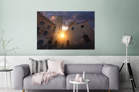 La grande tour de la ville de San Gimignano en Italie Aluminium 120x80 cm - Tirage photo sur aluminium (décoration murale en métal)