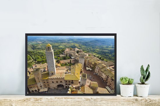 Photo encadrée - San Gimignano vu d'en haut près de la Toscane en Italie cadre photo noir 60x40 cm - Affiche encadrée (Décoration murale salon / chambre)