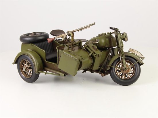 Maquette moto de l'armée avec side-car - Figurine en étain - peinte à la main - Hauteur 16 cm