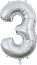Wefiesta Cijferballon 3 Folie 66 Cm Zilver