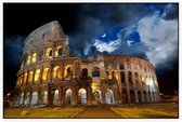 Avondsetting met maan bij Colosseum in Rome - Foto op Akoestisch paneel - 150 x 100 cm