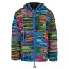 Gilet zippé Shakaloha pour femme entièrement en tricot, avec capuche amovible, design patchwork multicolore et poches.