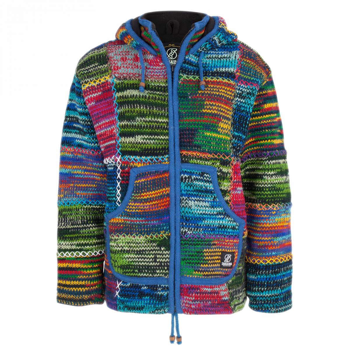 Gebreid Wollen Dames Vest van Schapenwol met Polyester Fleece voering en afneembare capuchon SHAKALOHA W Patch ZH Fullmulti