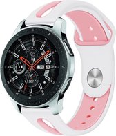 Siliconen Smartwatch bandje - Geschikt voor  Samsung Galaxy Watch duo sport band 46mm - wit/roze - Horlogeband / Polsband / Armband