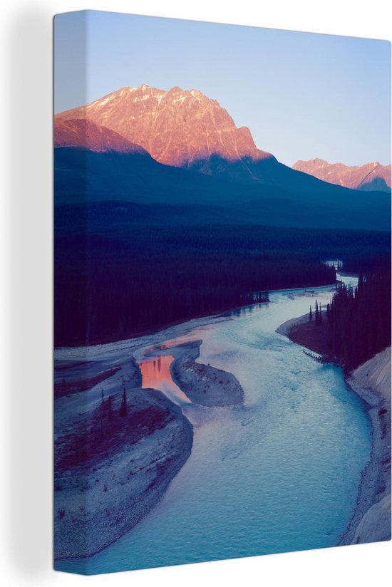 Canvas Schilderij De Athabasca-rivier kronkelt door het landschap in Noord-Amerika - 60x80 cm - Wanddecoratie