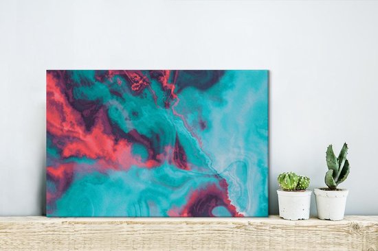 Canvas Schilderij Abstract - Neon - Roze - Blauw - 30x20 cm - Wanddecoratie