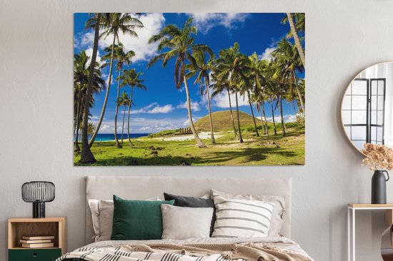 Peintures sur toile - Palmiers sur la plage d'Anakena sur l'île de Pâques - 150x100 cm - Décoration murale