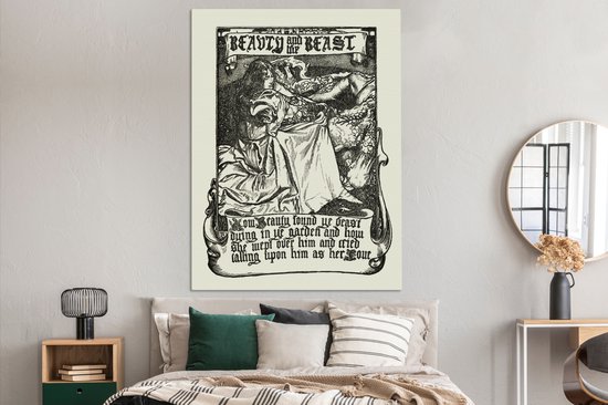 Une illustration antique de La Belle et la Bête sur toile 120x160 cm - Tirage photo sur toile (Décoration murale salon / chambre) XXL / Groot format!