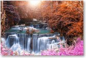 Prachtige waterval in natuur landschap van kleurrijke diepe bossen op een zomerdag - 90x60 Canvas Liggend - Landschap - Natuur