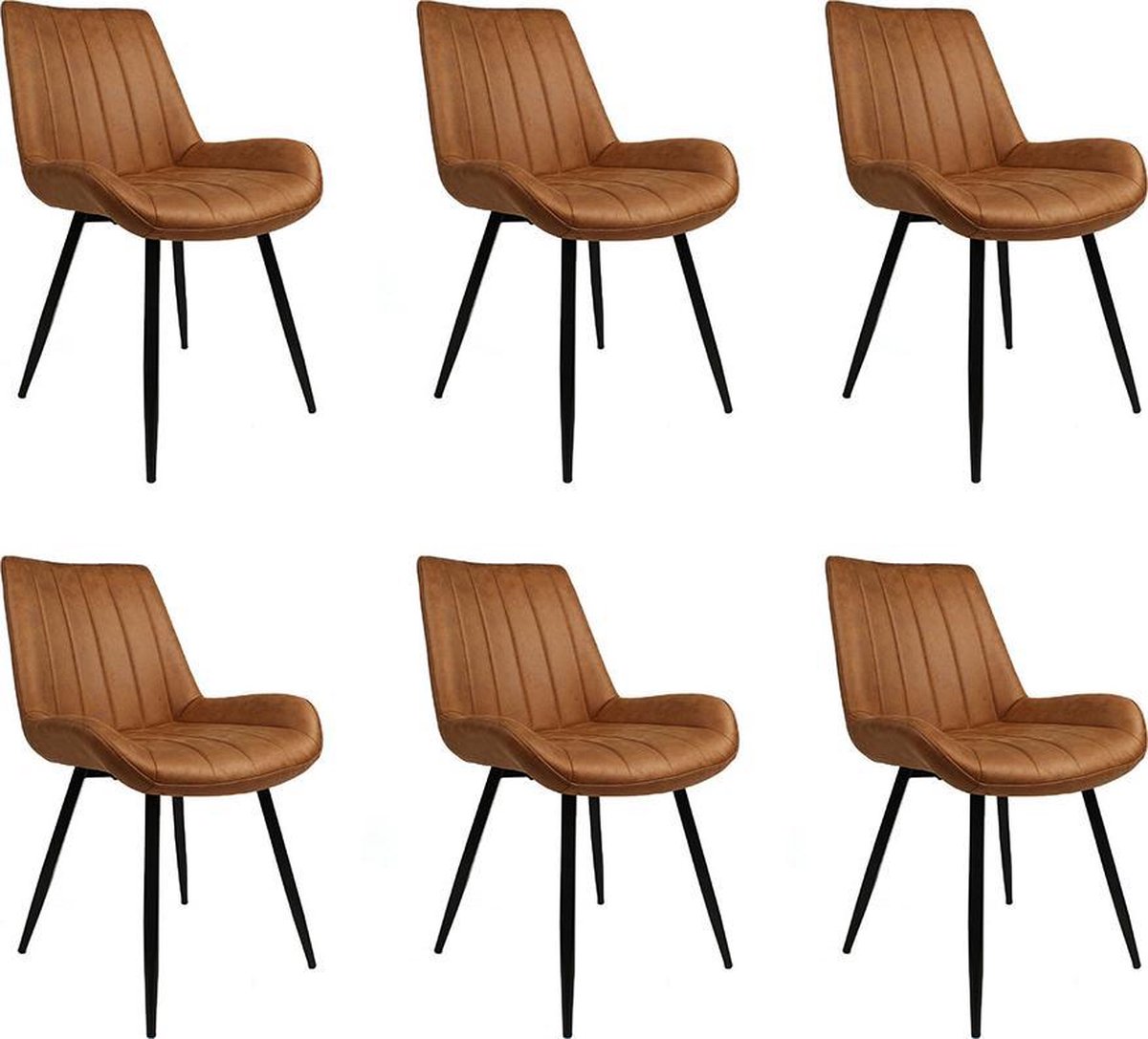 Bronx71 Industriële eetkamerstoel Brooke cognac - Eetkamerstoelen set van 6 - stoel