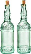 2x stuks glazen fles/karaf met kurk en dop 71 cl - Waterflessen/Karaffen