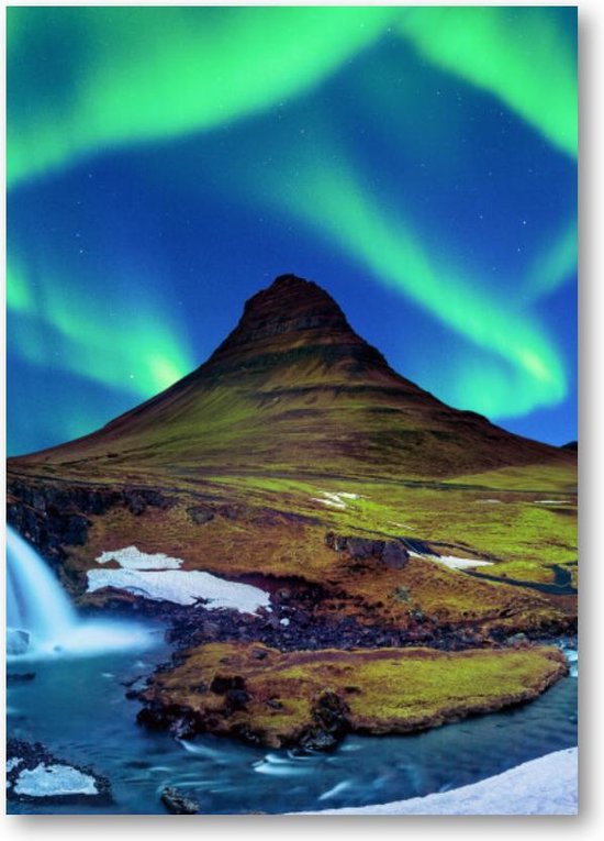 Noorderlicht - bij Kirkjufell in IJsland - A2 Poster Staand - 42x59cm - Landschap - Sterren - Natuur