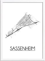 Sassenheim Plattegrond poster A4 + fotolijst wit (21x29,7cm) DesignClaud