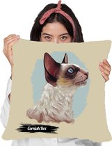 Sierkussen - Cornish Rex Met Je Eigen Naam - Wit - 45 Cm X 45 Cm