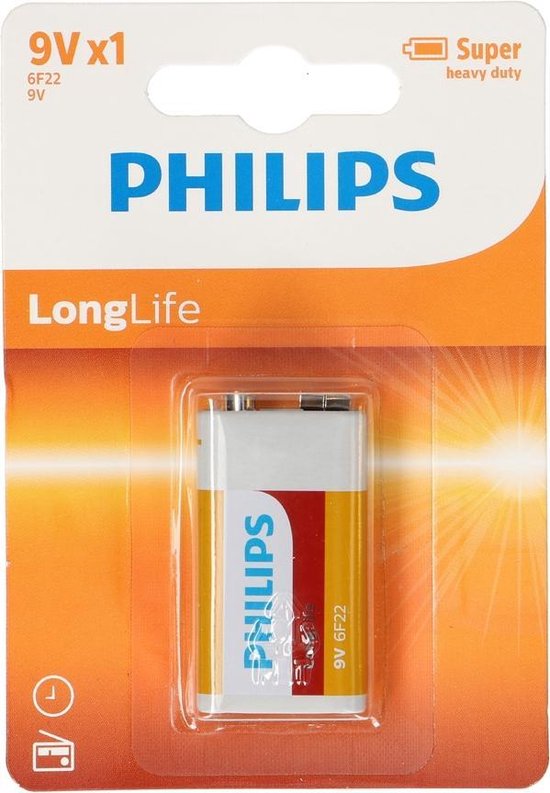 Batterie 9V Longlife 6F22L1B de Philips - 1 pièce