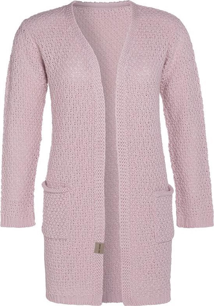 Knit Factory Luna Gebreid Vest Roze - Gebreide dames cardigan - Middellang vest reikend tot boven de knie - Roze damesvest gemaakt uit 30% wol en 70% acryl - 40/42 - Met steekzakken