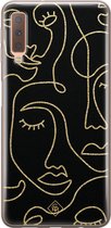 Samsung A7 2018 hoesje siliconen - Abstract faces | Samsung Galaxy A7 2018 case | zwart | TPU backcover transparant
