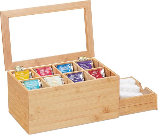 tiroir de boîte à thé relaxdays - 8 compartiments - boîte à thé en bambou -  boîte à... | bol
