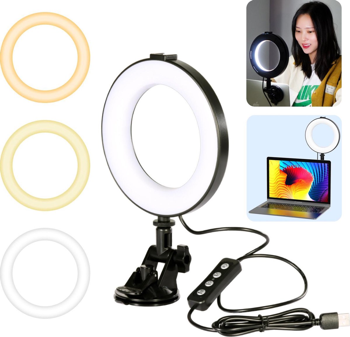 VIJIM CL05 Ringlamp voor videobellen – met zuignap voor laptop / computer /  monitor | bol.com