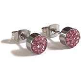 Aramat jewels ® - Druzy oorbellen zweerknopjes licht roze kristal chirurgisch staal 6mm