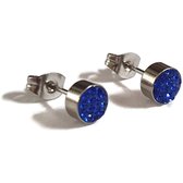 Aramat jewels ® - Druzy oorbellen zweerknopjes donker blauw kristal chirurgisch staal 6mm