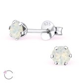 Aramat jewels ® - Kinder oorbellen rond swarovski elements kristal 925 zilver opaal wit 4mm