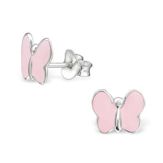 Aramat jewels ® - Kinder oorbellen vlinder licht roze 925 zilver 7mm x 8mm