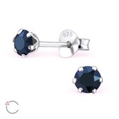 Aramat jewels ® - Kinder oorbellen rond swarovski elements kristal 925 zilver metallic blauw 4mm