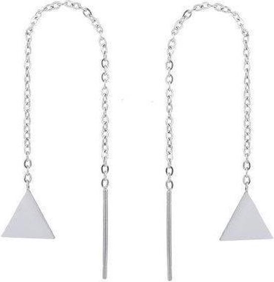 Aramat jewels ® - Stalen zilveren doortrekoorbellen driehoek dicht