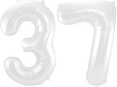 De Ballonnenkoning - Folieballon Cijfer 37 Wit Metallic Mat - 86 cm