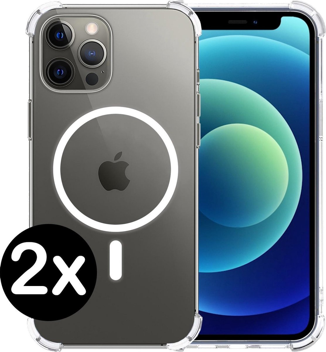 Hoes Voor iPhone 12 Pro Max Hoesje Geschikt Voor Magsafe Compatible Shockproof Hoes Siliconen Case - Transparant - 2 PACK