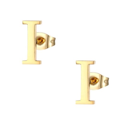 Aramat jewels ® - Oorbellen letter i zweerknopjes goudkleurig chirurgisch staal 8x3mm