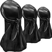 Durag - Hairizone Silky Durag Pack of 3 for Men Wave Head Bands (Black, Black)