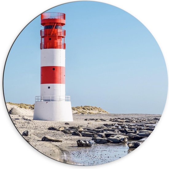 Dibond Wandcirkel - Uitkijk Toren aan het Strand - Foto op Aluminium Wandcirkel (met ophangsysteem)