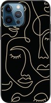 iPhone 12 hoesje siliconen zwart - Abstract faces - Siliconen TPU case zwart - Print / Illustratie - Transparant, Beige